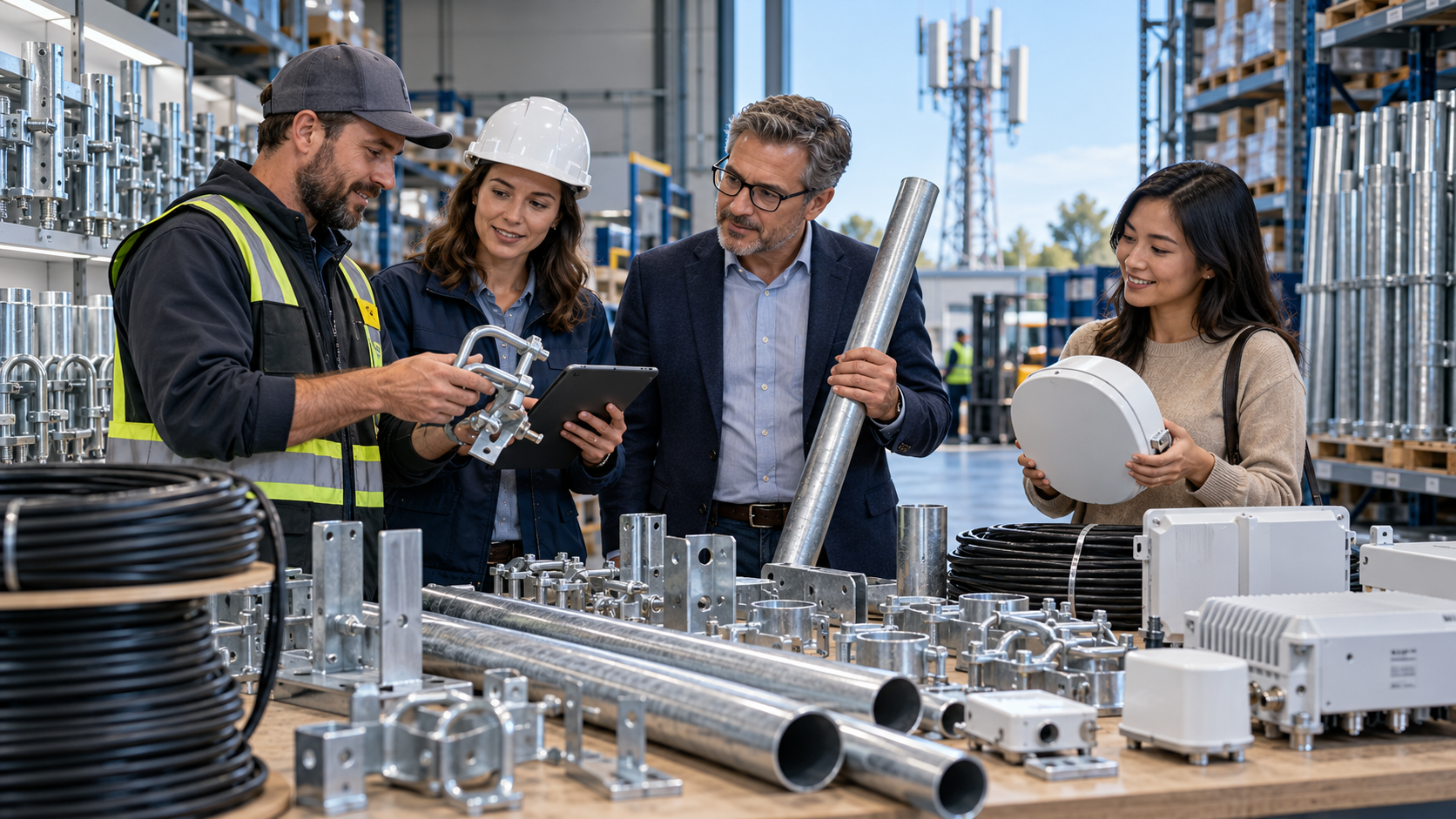 Customers reviewing tower hardware
